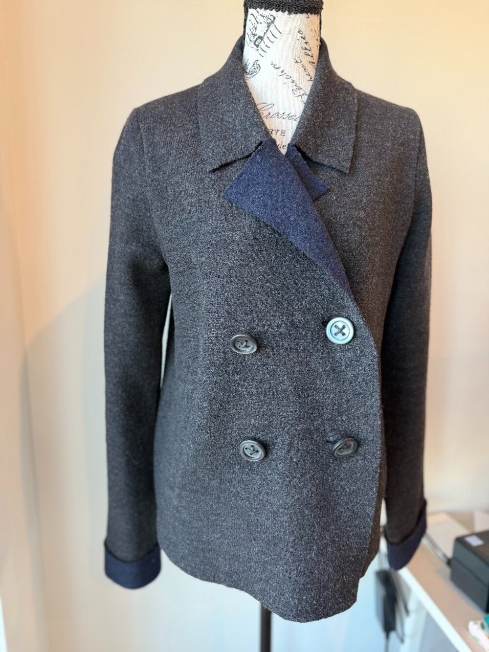 HWR Anthropologie Charcoal unlined Wool Pea coat with pockets
